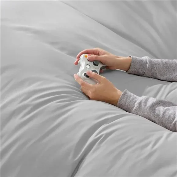 Silver Grey Duvet Cover Queen Size -Soft Brushed Microfiber Duvet Cover for Kids - Picture 3 of 6